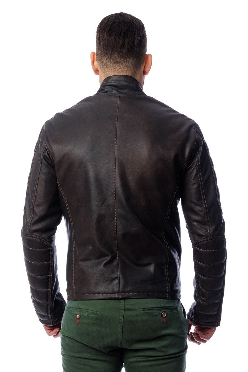 Giacca in vera pelle uomo con zip Piuma testa di moro