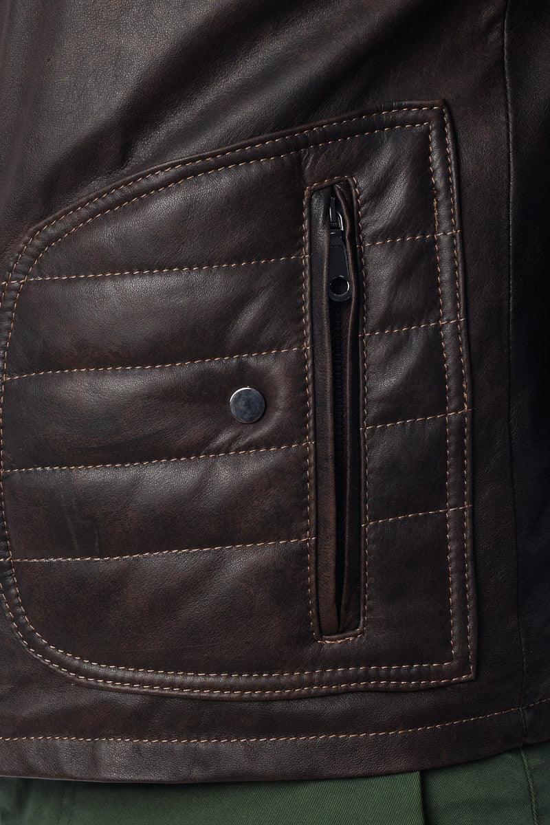 Giacca in vera pelle uomo con zip Piuma testa di moro