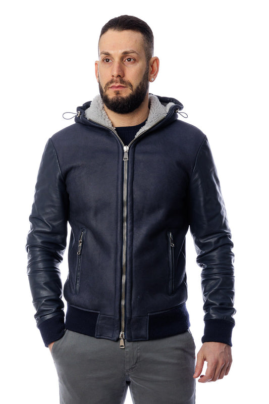 Bomber montone uomo con zip Polo Shearling blu