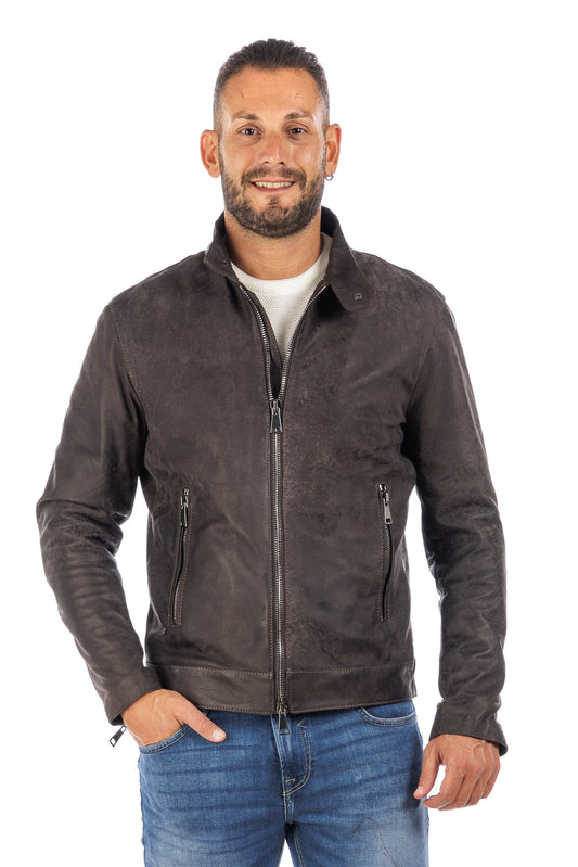 Giacca in vera pelle naturale uomo con zip Reese