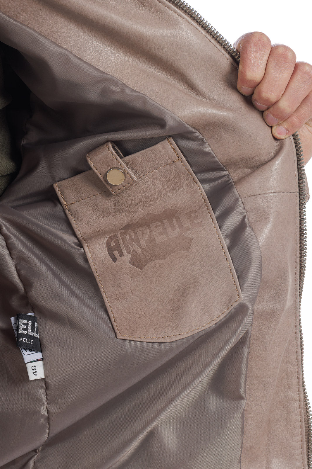 Giacca in vera pelle uomo con zip Reese sabbia