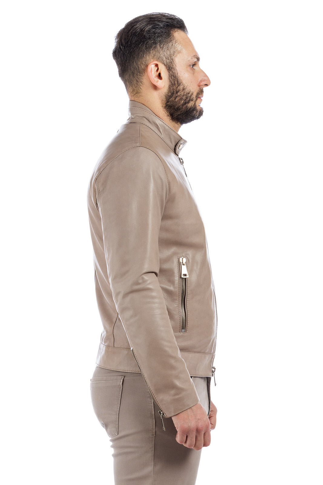 Giacca in vera pelle uomo con zip Reese sabbia