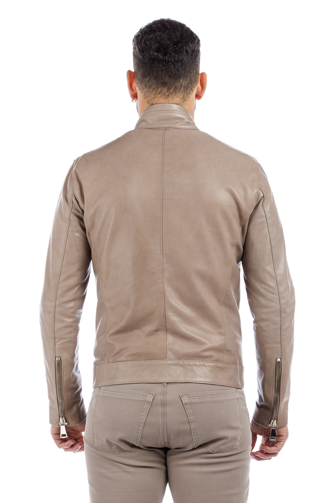 Giacca in vera pelle uomo con zip Reese sabbia