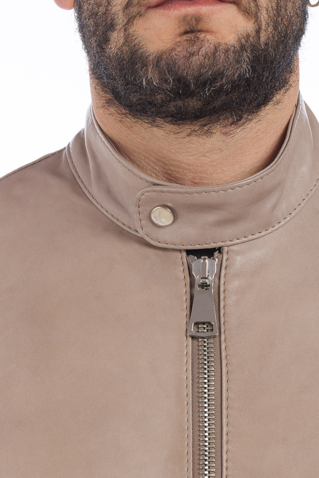 Giacca in vera pelle uomo con zip Reese sabbia