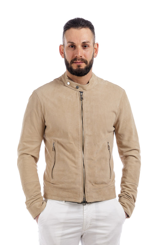 Giacca in camoscio di renna uomo con zip Reese sabbia