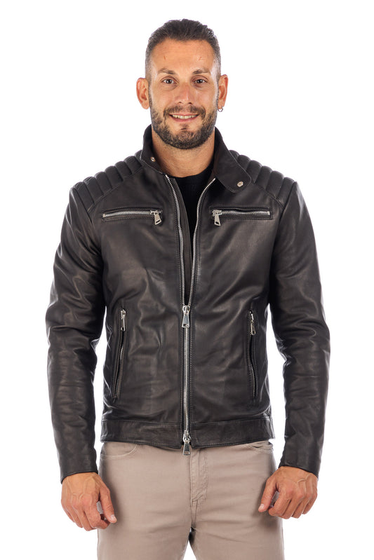 Giacca in vera pelle uomo nero STORM