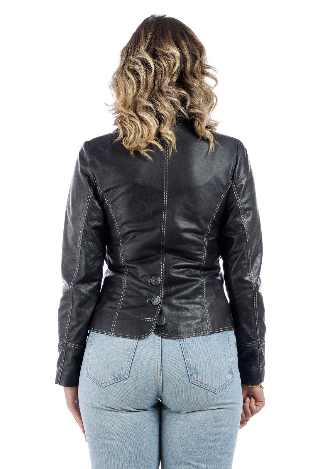 Giacca tre bottoni in pelle donna nero