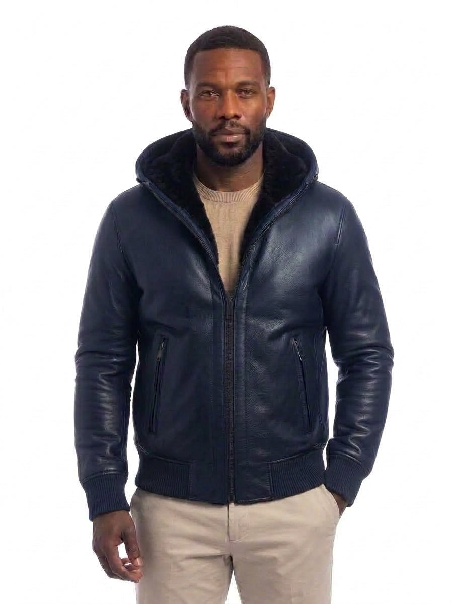 Bomber montone uomo con zip Polo Shearling blu