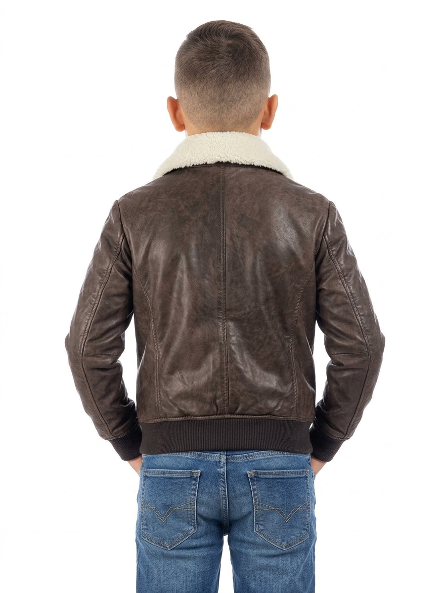 Bomber montone shearling marrone pelo bianco bambino