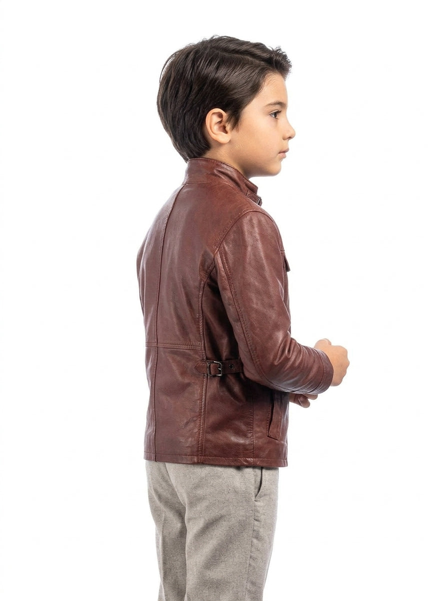Giacca in vera pelle uomo con zip BELL sc marrone bambino