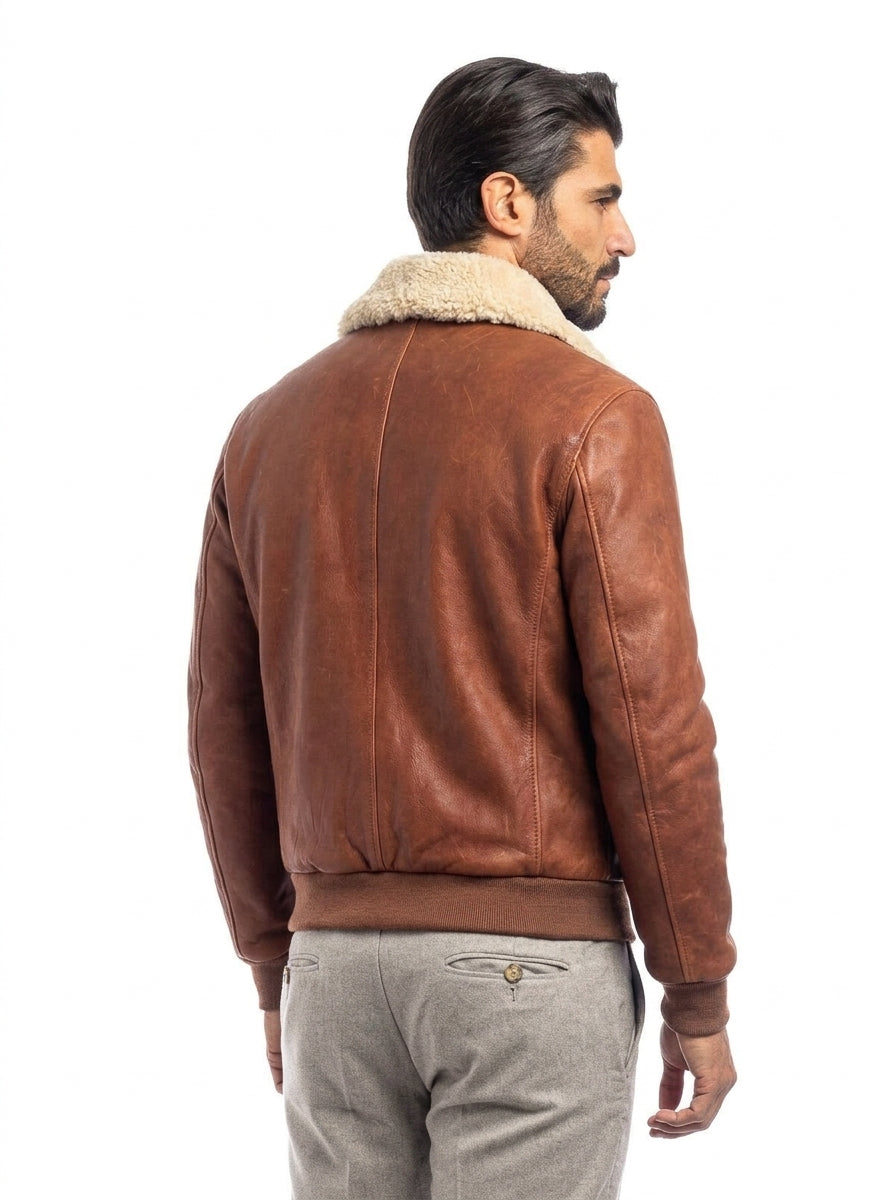 Bomber montone vegetale cuoio pelo beige uomo