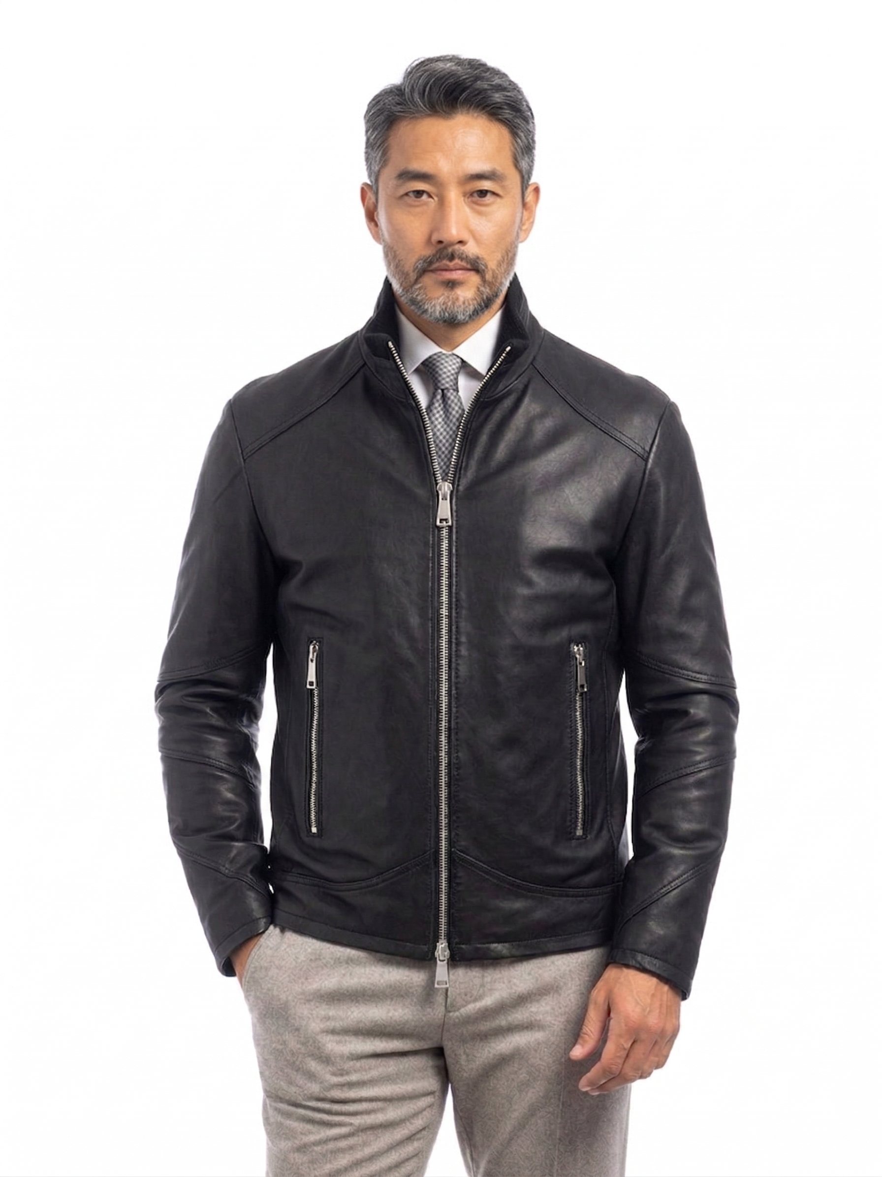 Giacca biker in pelle uomo nero MISLE