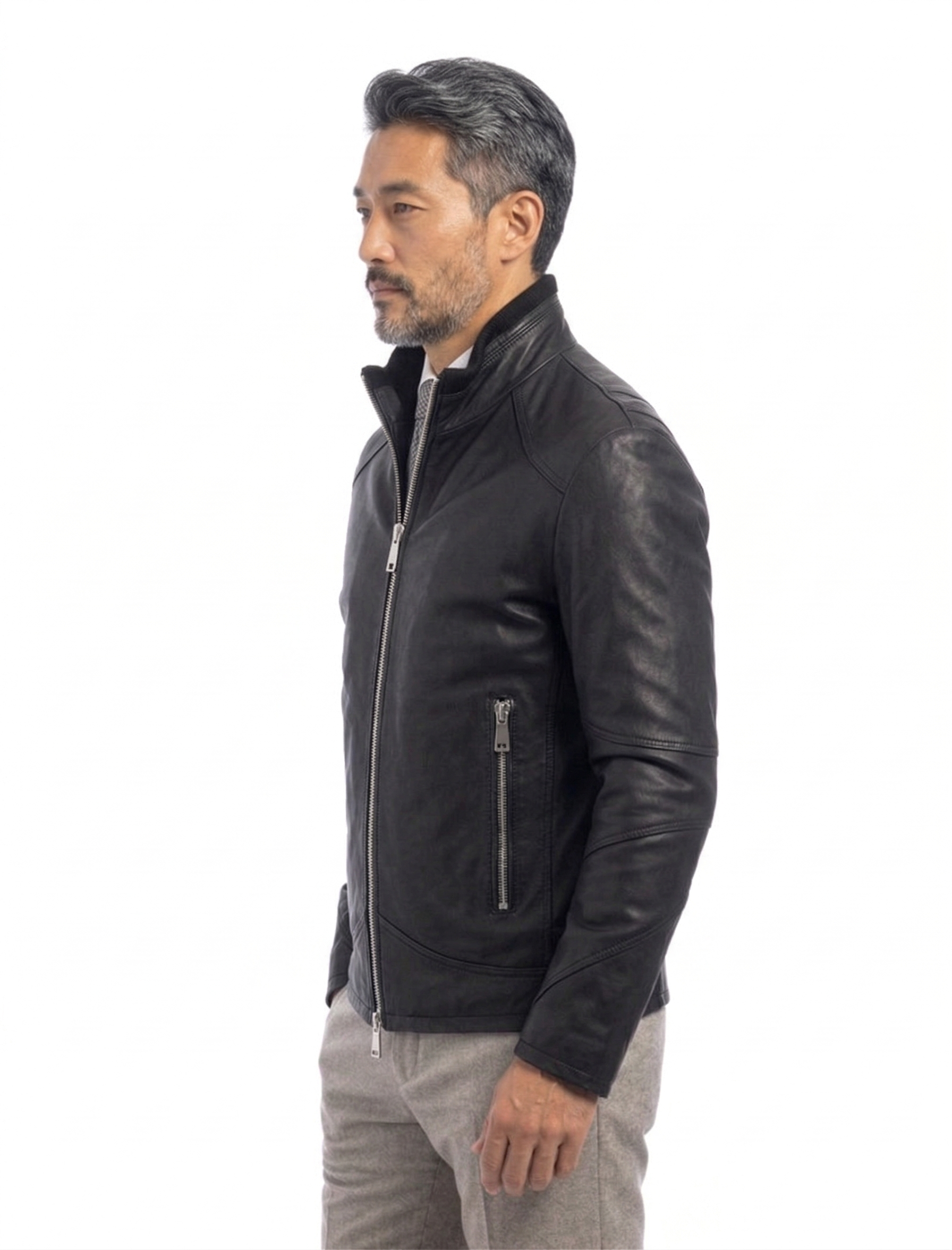 Giacca biker in pelle uomo nero MISLE