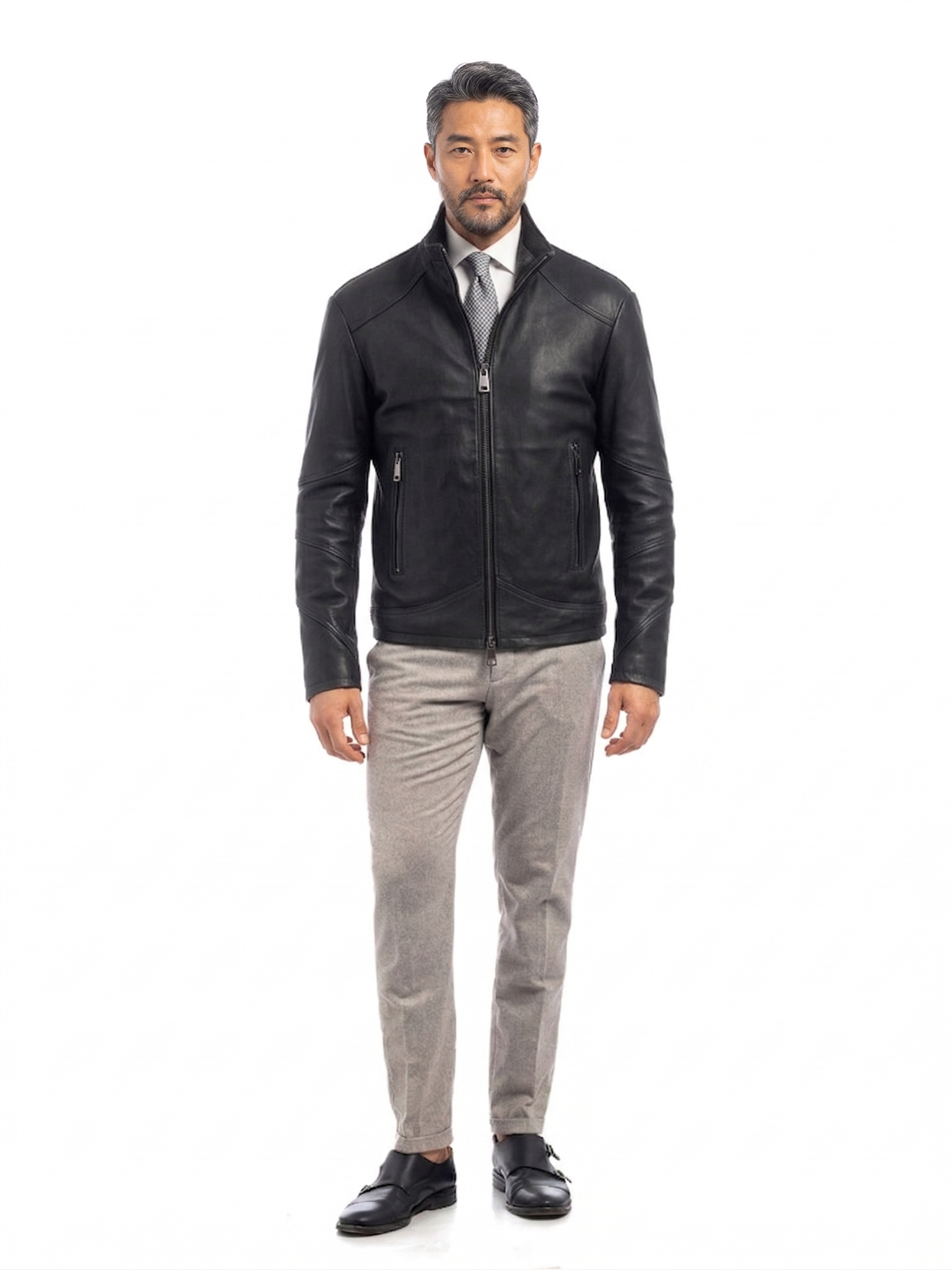Giacca biker in pelle uomo nero MISLE