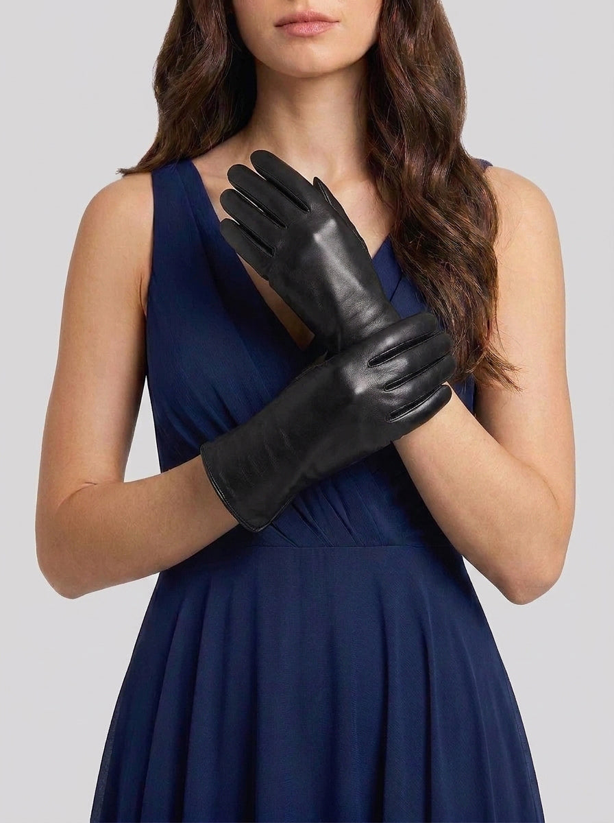 Guanto in vera pelle da donna nero TOUCH foderato in cashmire