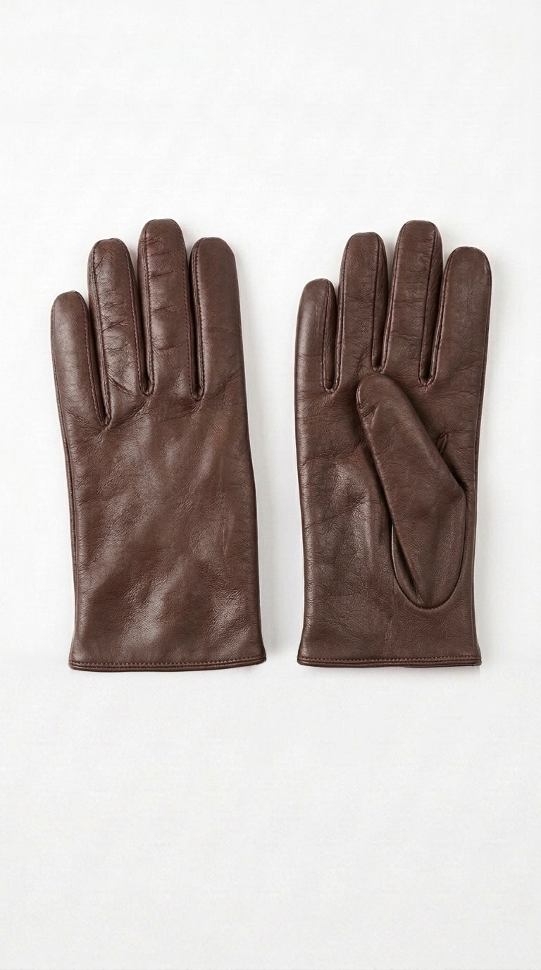 Guanto in vera pelle da donna marrone foderato in cashmire
